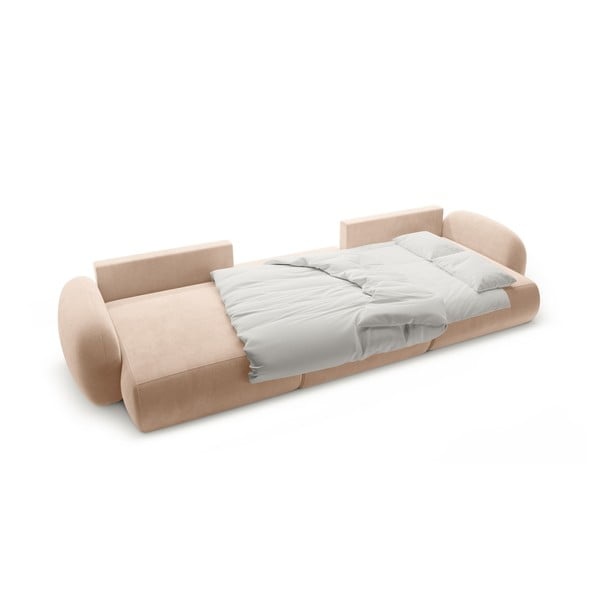 Bež žametna raztegljiva/s prostorom za shranjevanje kotna sedežna garnitura (v obliki črke "U") Tonale – Cosmopolitan Design-image-3