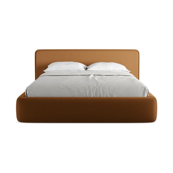 Oblazinjena zakonska postelja s prostorom za shranjevanje z letvenim dnom 160x200 cm v barvi terakote Kiana – Makamii-image-4