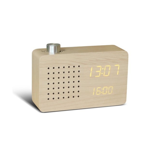 Bež budilka z rumenim zaslonom LED in radiem Gingko Radio Click Clock