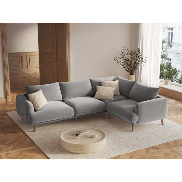 Siva žametna kotna sedežna garnitura (desni kot/v obliki črke L) Naomi – Micadoni -image-1