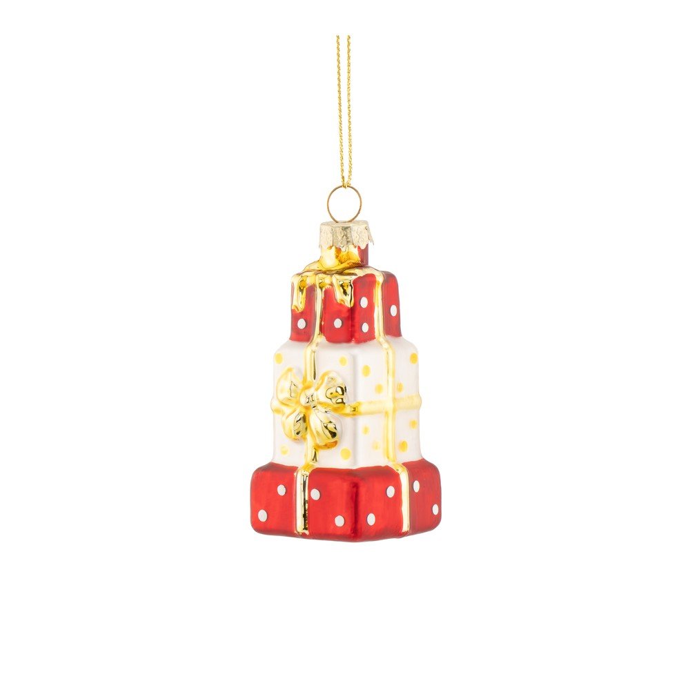 Steklen okrasek za jelko 4 cm Stack of Presents