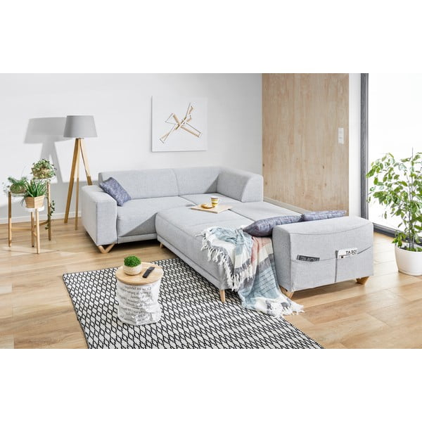 Svetlo siva raztegljiva/s prostorom za shranjevanje kotna sedežna garnitura (levi kot/v obliki črke L) Classy Sophie – Miuform-image-4