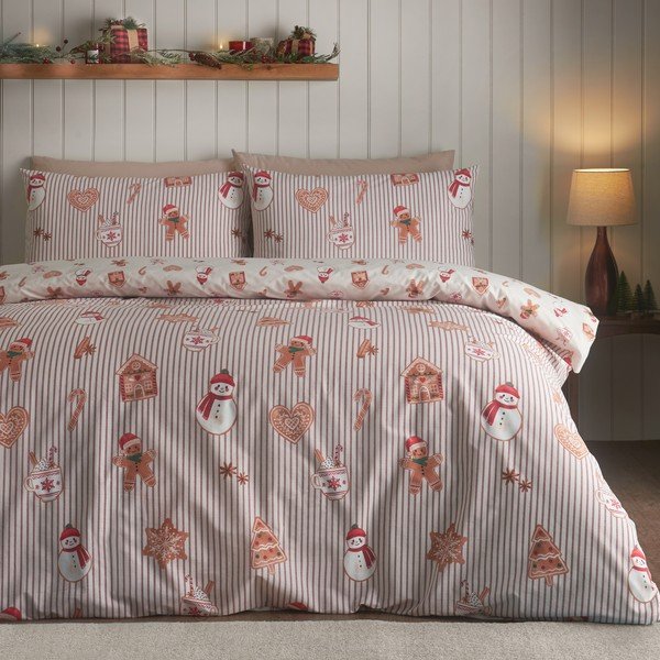 Enojna posteljnina v naravni barvi 135x200 cm Christmas Gingerbread Stripe – Catherine Lansfield