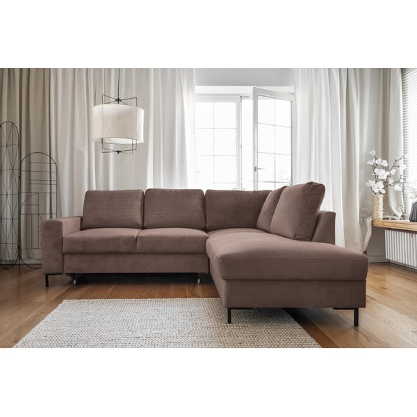 Rjava raztegljiva kotna sedežna garnitura iz rebrastega žameta (desni kot) Lofty Lilly – Miuform-image-1