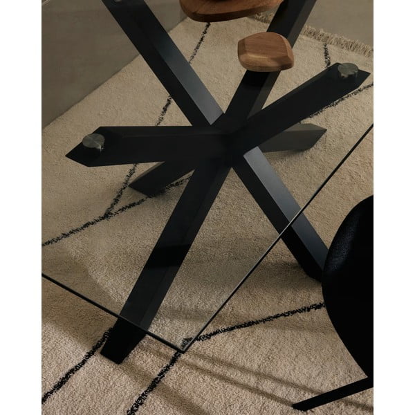 Jedilna miza s stekleno ploščo in črnim podnožjem Kave Home, 160 x 90 cm-image-2