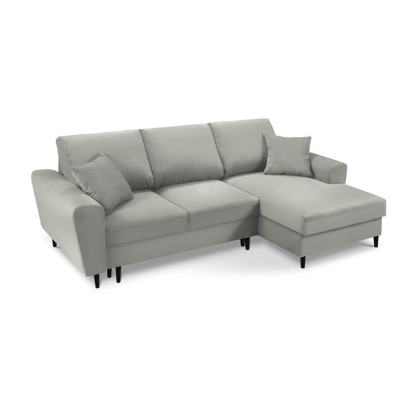 Svetlo siva raztegljiva kotna sedežna garnitura s prostorom za shranjevanje iz rebrastega žameta (desni kot/z ležalnikom) Kyoto – Cosmopolitan Design-image-1