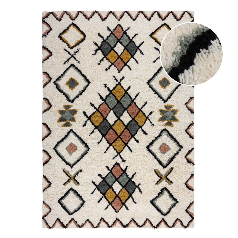 Kremno bela ročno tkana volnena preproga 120x170 cm Moroccan Midar