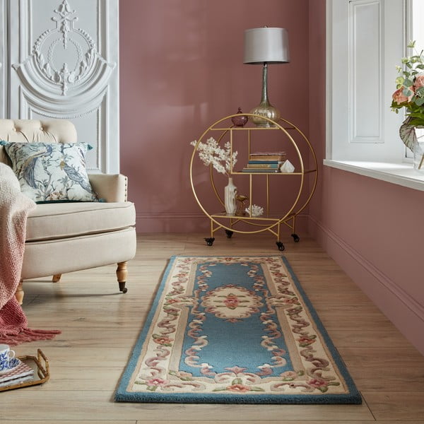 Modra volnena preproga Flair Rugs Aubusson, 67 x 210 cm-image-1