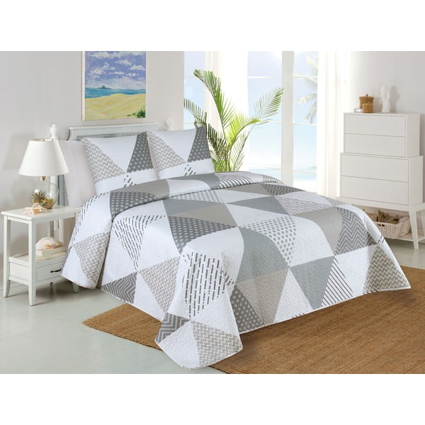 Bel/siv prešit komplet pregrinjala in prevleke za vzglavnik 220x240 cm Terez – My House