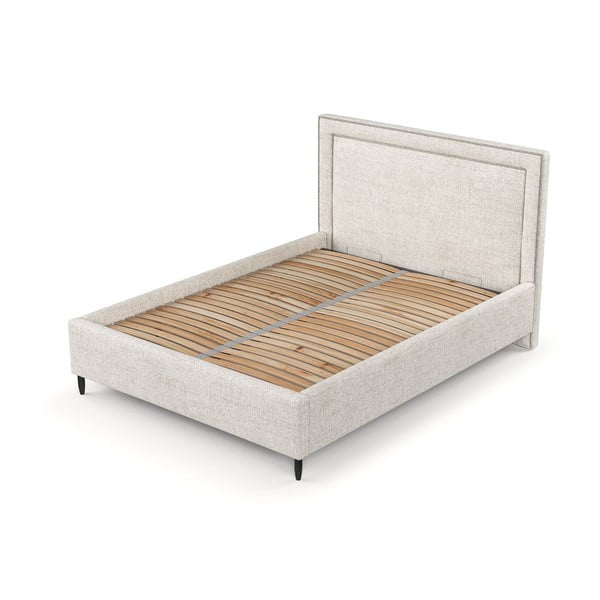 Kremno bela oblazinjena zakonska postelja s prostorom za shranjevanje z letvenim dnom 160x200 cm Baleine – Maison de Rêve-image-4