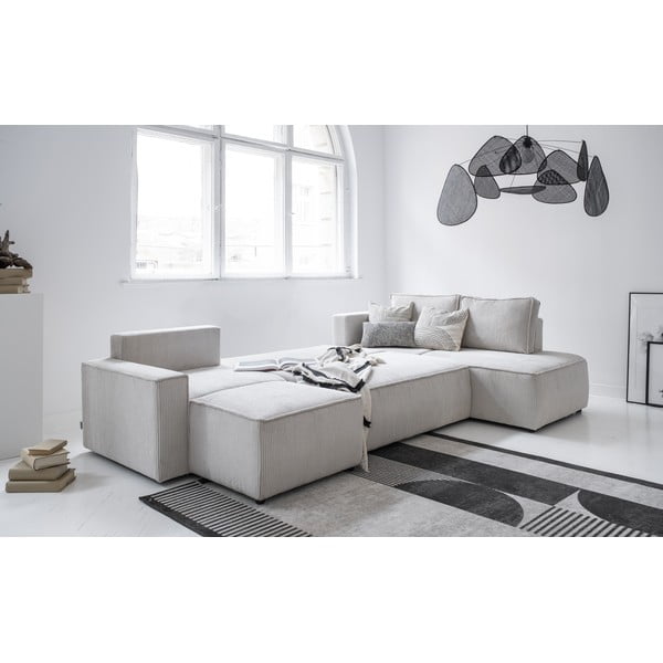 Bela raztegljiva kotna sedežna garnitura iz rebrastega žameta (desni kot/v obliki črke "U") Brave Dave – Miuform-image-3