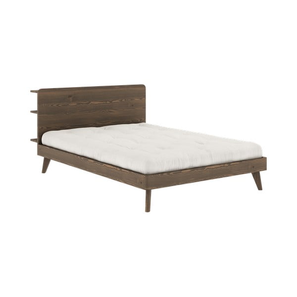 Rjava zakonska postelja iz borovega lesa z letvenim dnom 140x200 cm Retreat - Karup Design