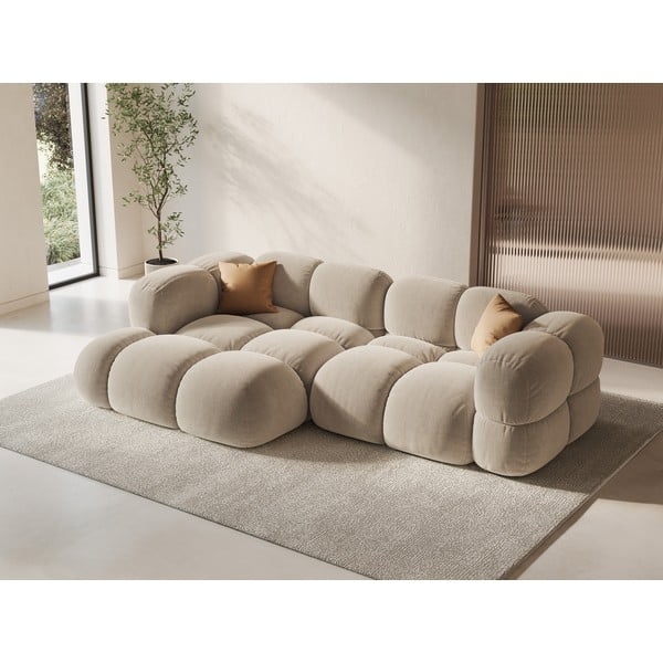 Bež žametna kotna sedežna garnitura (levi kot/z ležalnikom) Loretto – Cosmopolitan Design-image-1