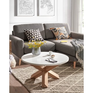 Bela/v naravni barvi okrogla mizica z belo mizno ploščo ø 65 cm Lotus – Kave Home