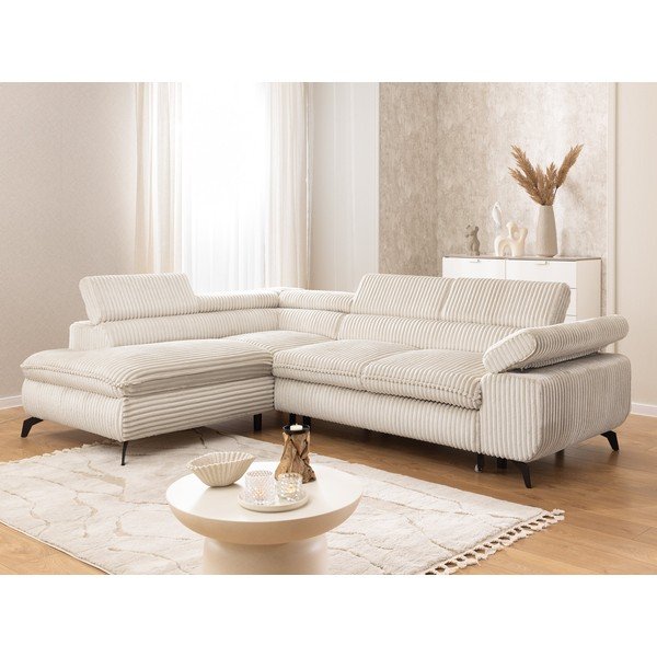 Kremno bela kotna sedežna garnitura iz rebrastega žameta (levi kot/v obliki črke L) Marbeya  – Ropez-image-1