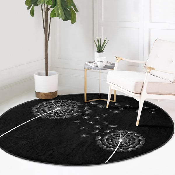 Črna pralna okrogla preproga primerna za robotski sesalnik ø 120 cm Comfort – Mila Home-image-2