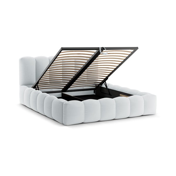 Svetlo siva oblazinjena zakonska postelja s prostorom za shranjevanje z letvenim dnom 160x200 cm Lupine – Micadoni -image-2