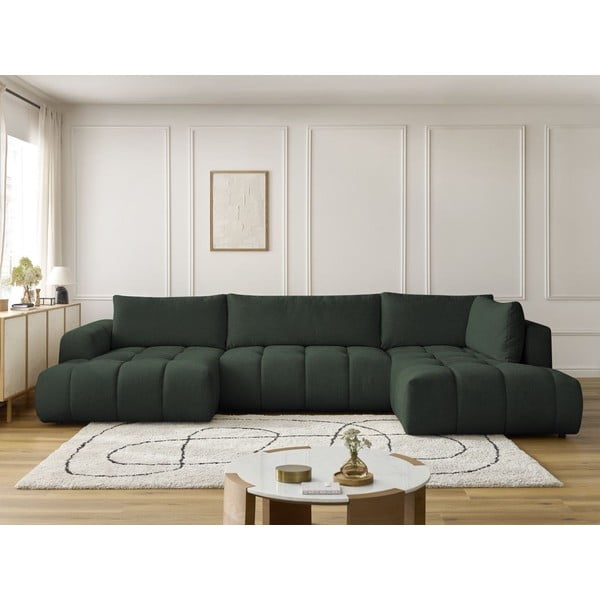 Zelena raztegljiva/s prostorom za shranjevanje kotna sedežna garnitura (desni kot/v obliki črke "U") Fuji – Bobochic Paris-image-1