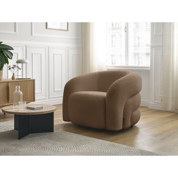 Rjav vrtljiv fotelj iz tkanine bouclé Elina – Bobochic Paris-image-1
