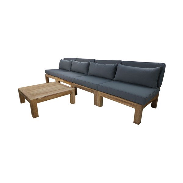 Siva vrtna sedežna garnitura iz tikovega lesa za 4 osebe Aruba - HSM collection-image-1