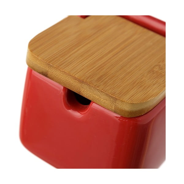 Rdeča posoda za sol z bambusovim pokrovom Casa Selección, 250 ml-image-3