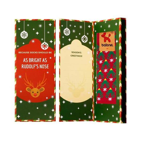Nogavice Ballonet Nogavice Season`s Greetings Socks Card with Caribou, velikost 36-40-image-1