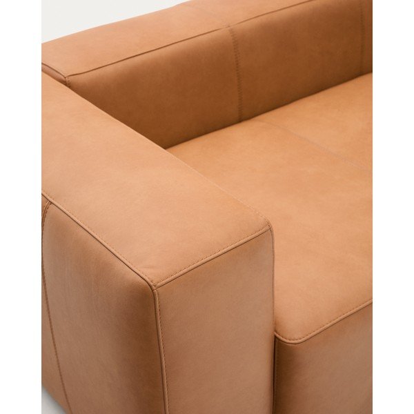 Rjava usnjena sedežna garnitura 240 cm Blok – Kave Home-image-4