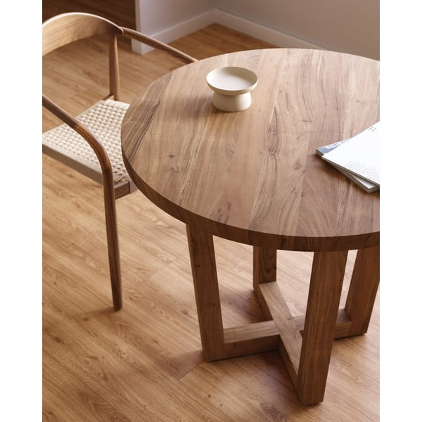 Okrogla jedilna miza iz masivne akacije v naravni barvi ø 90 cm Nahla – Kave Home-image-1