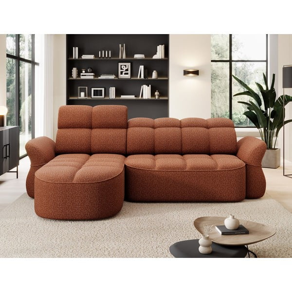 Žametna raztegljiva/s prostorom za shranjevanje kotna sedežna garnitura v barvi terakote (levi kot/z ležalnikom) Beneth – ELTAP-image-1