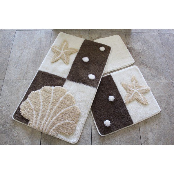 Rjavo-bele kopalniške preproge v kompletu 3 kos 100x60 cm - Foutastic-image-2