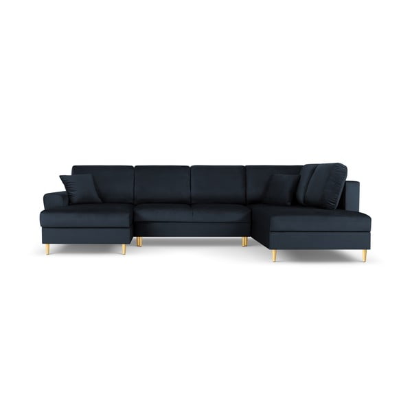 Temno modra žametna raztegljiva kotna sedežna garnitura s prostorom za shranjevanje (desni kot/v obliki črke "U") Kyoto – Cosmopolitan Design