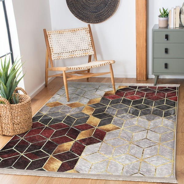 Bordo rdeča/siva pralna preproga 160x230 cm – Mila Home-image-2