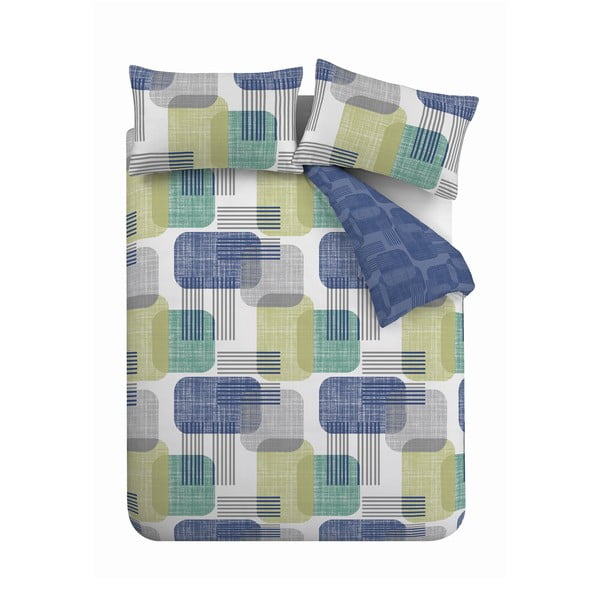 Zeleno-modra posteljnina za zakonsko posteljo 200x200 cm Layered Geo - Catherine Lansfield