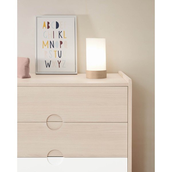 Bela/naravna namizna svetilka iz masivne bukve s tekstilnim senčilom (višina 26 cm) Slat – Kave Home-image-1