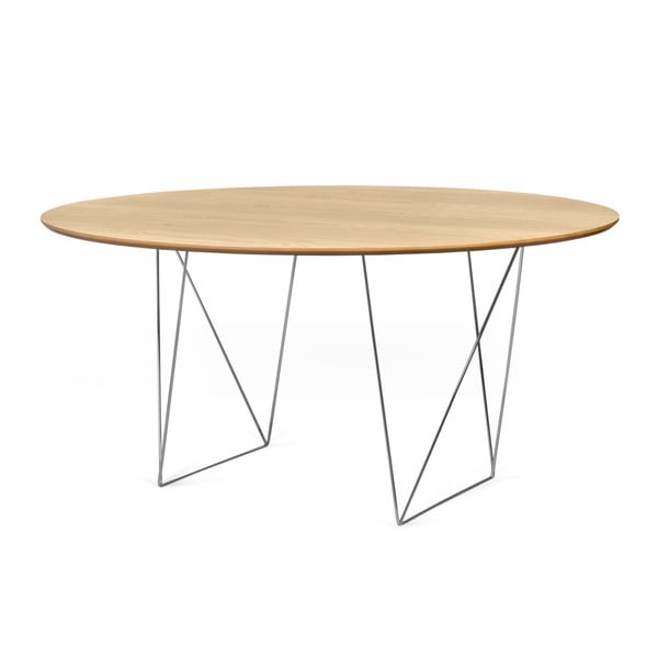 Jedilna miza iz hrastovega lesa s kromiranim podstavkom Symbiosis Row, ⌀ 150 cm