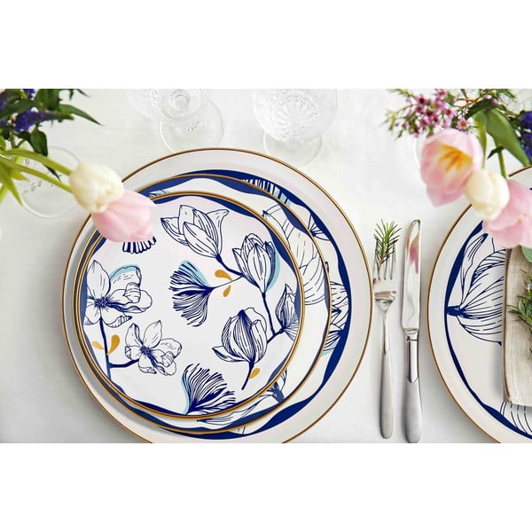Komplet 6 beliih porcelanastih desertnih krožnikov z modrimi cvetovi Mia Bleu Pasta, ⌀ 19 cm-image-1