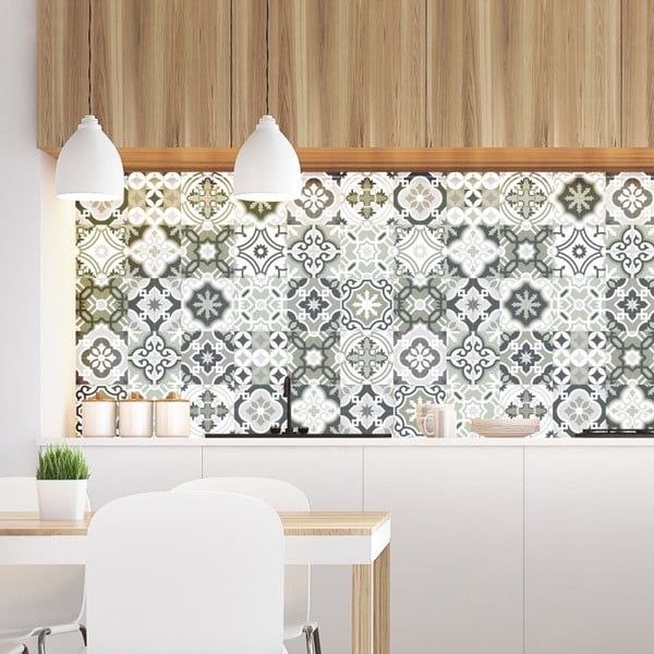 Komplet 30 stenskih nalepk Ambiance Wall Decal Cement Tiles Shades of Gray Oslo, 15 x 15 cm