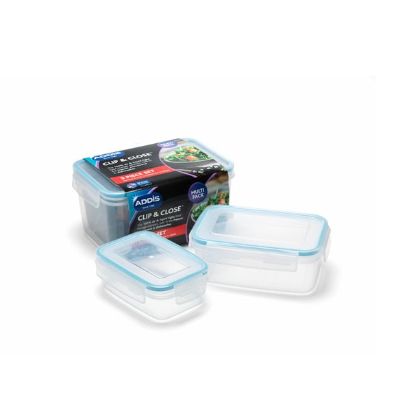 Komplet 3 posod za živila s pokrovom Addis Clip And Close Square-image-1