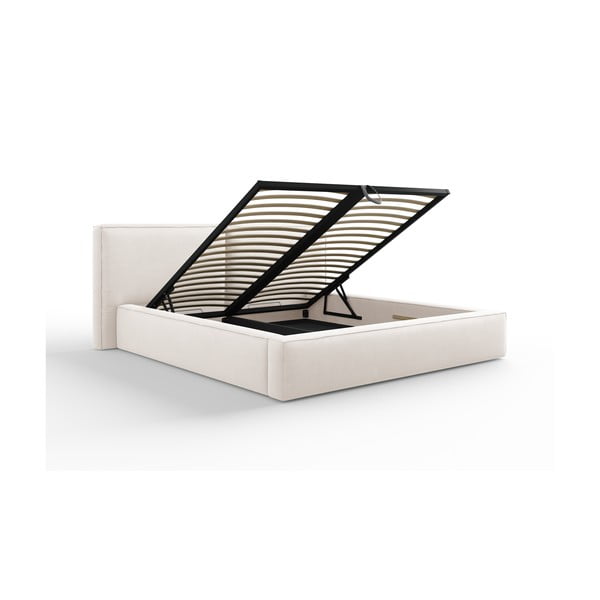 Bež oblazinjena zakonska postelja s prostorom za shranjevanje in letvenim dnom 140x200 cm Arendal – Cosmopolitan Design-image-3