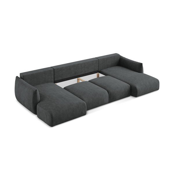 Temno siva raztegljiva kotna sedežna garnitura iz šenilje (v obliki črke "U") Leila – Makamii-image-4