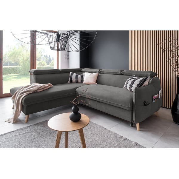 Temno siva žametna raztegljiva kotna sedežna garnitura (levi kot) Sweet Harmony – Miuform-image-4