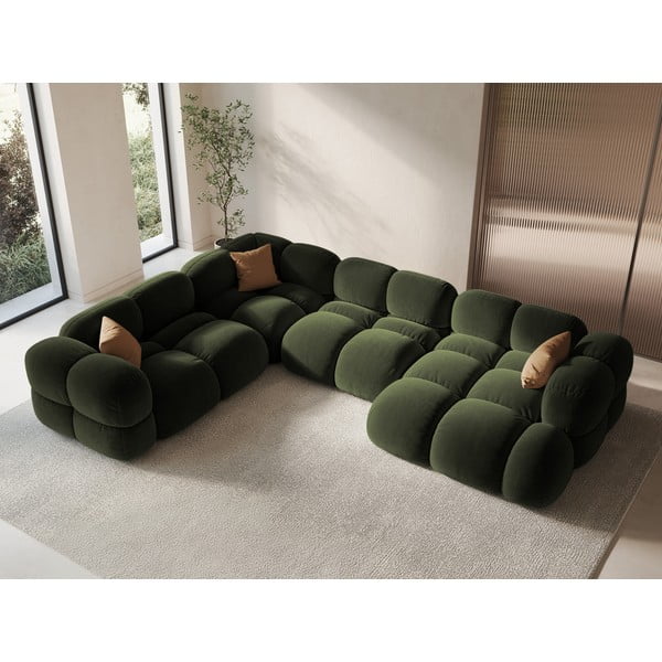 Zelena žametna kotna sedežna garnitura (levi kot/v obliki črke "U") Loretto – Cosmopolitan Design-image-3