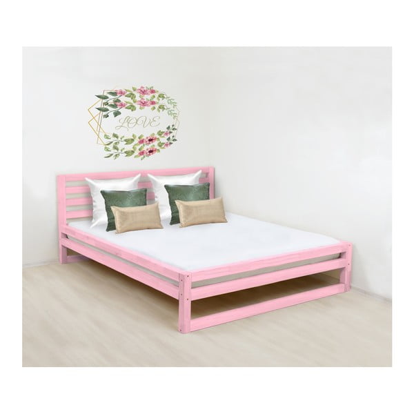 Roza lesena zakonska postelja Benlemi DeLuxe, 200 x 180 cm