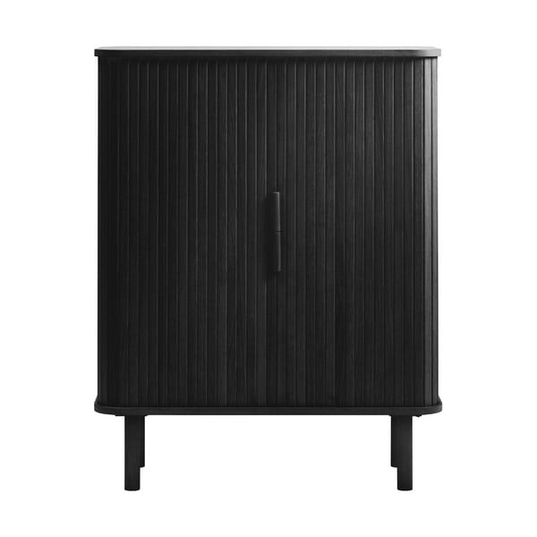 Črna omarica v hrastovem dekorju z drsnimi vrati 113x90 cm Cavo – Unique Furniture