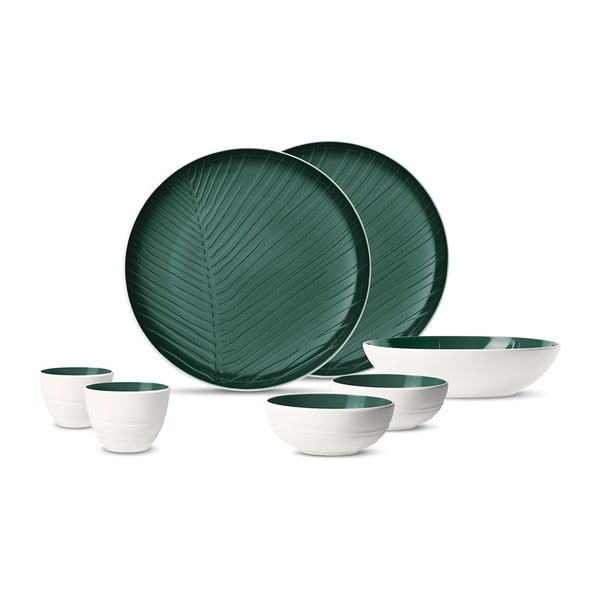 7-delni jedilni set iz belo-zelenega porcelana Villeroy & Boch Leaf