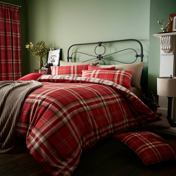 Rdeča posteljnina za zakonsko posteljo Catherine Lansfield Kelso Red, 200 x 200 cm