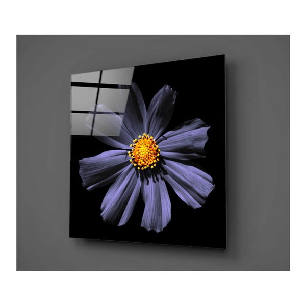 Črna in vijolična steklena slika Insigne Flowerina, 30 x 30 cm