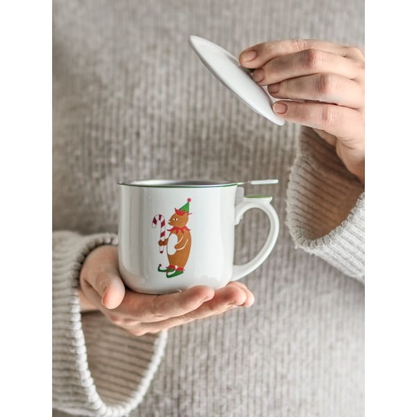 Kremno bela lončena skodelica z božičnim motivom s cedilom 300 ml Valentin – Bloomingville-image-1