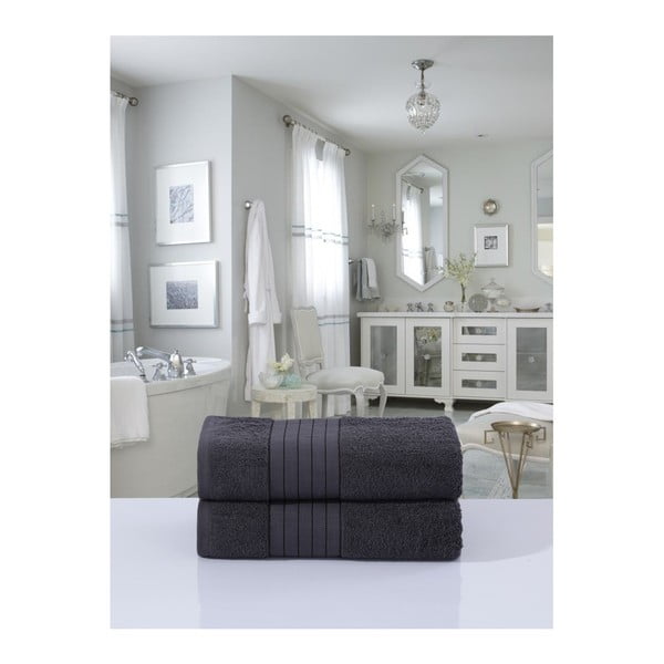 Antracitno sive frotirne bombažne brisače v kompletu 2 ks 70x140 cm – Good Morning-image-2