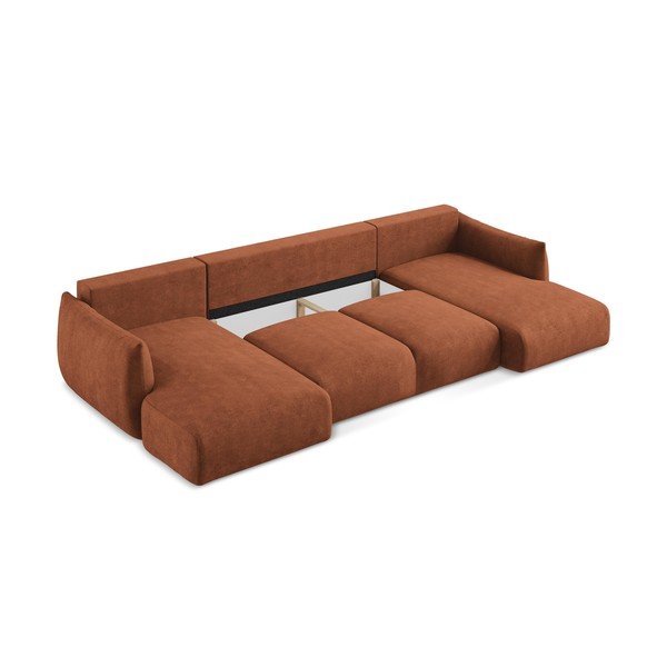 Raztegljiva kotna sedežna garnitura iz šenilje v barvi terakote (v obliki črke "U") Leila – Makamii-image-4